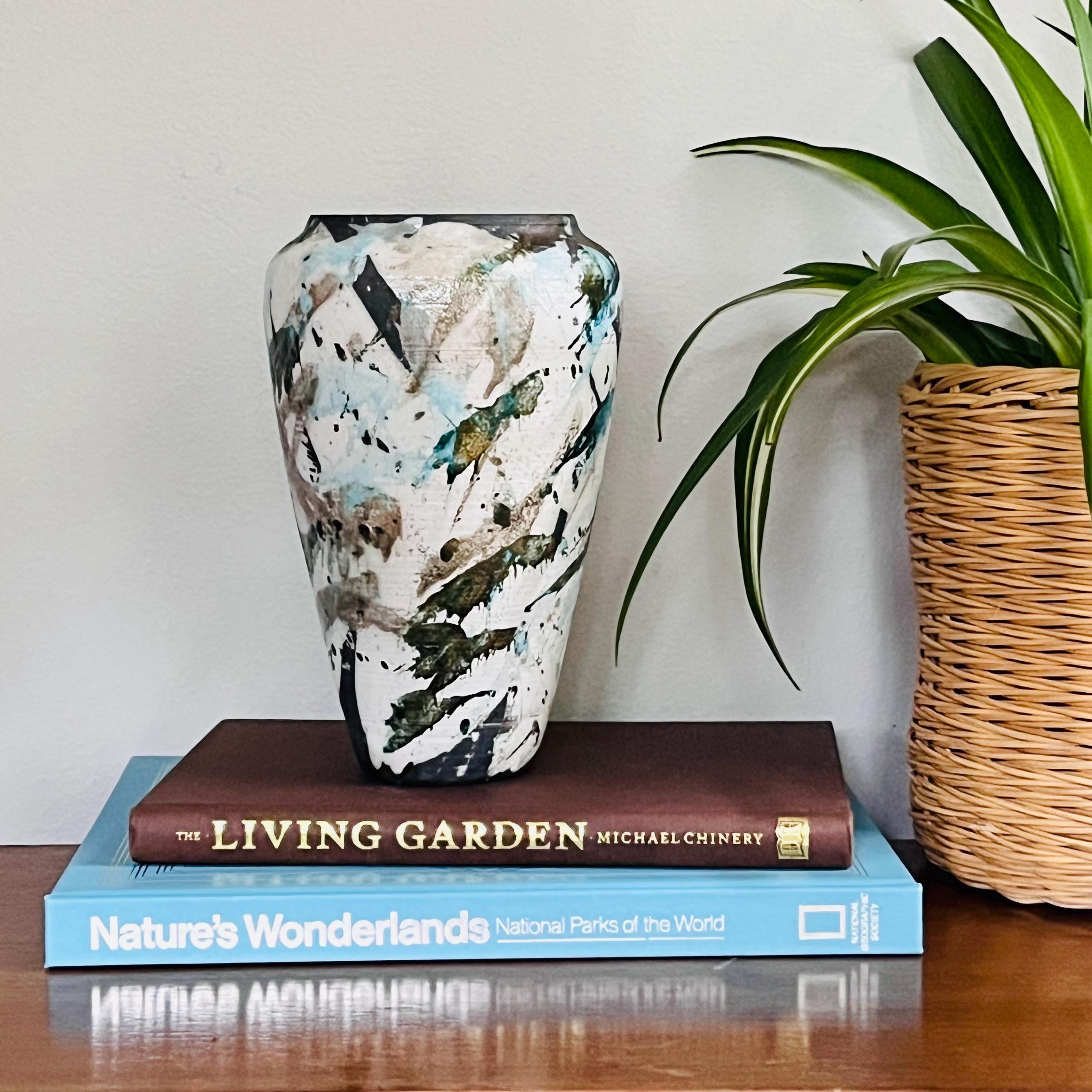 ヴィンテージ 楽焼 スタジオアート 陶器 花瓶「モネのパレット