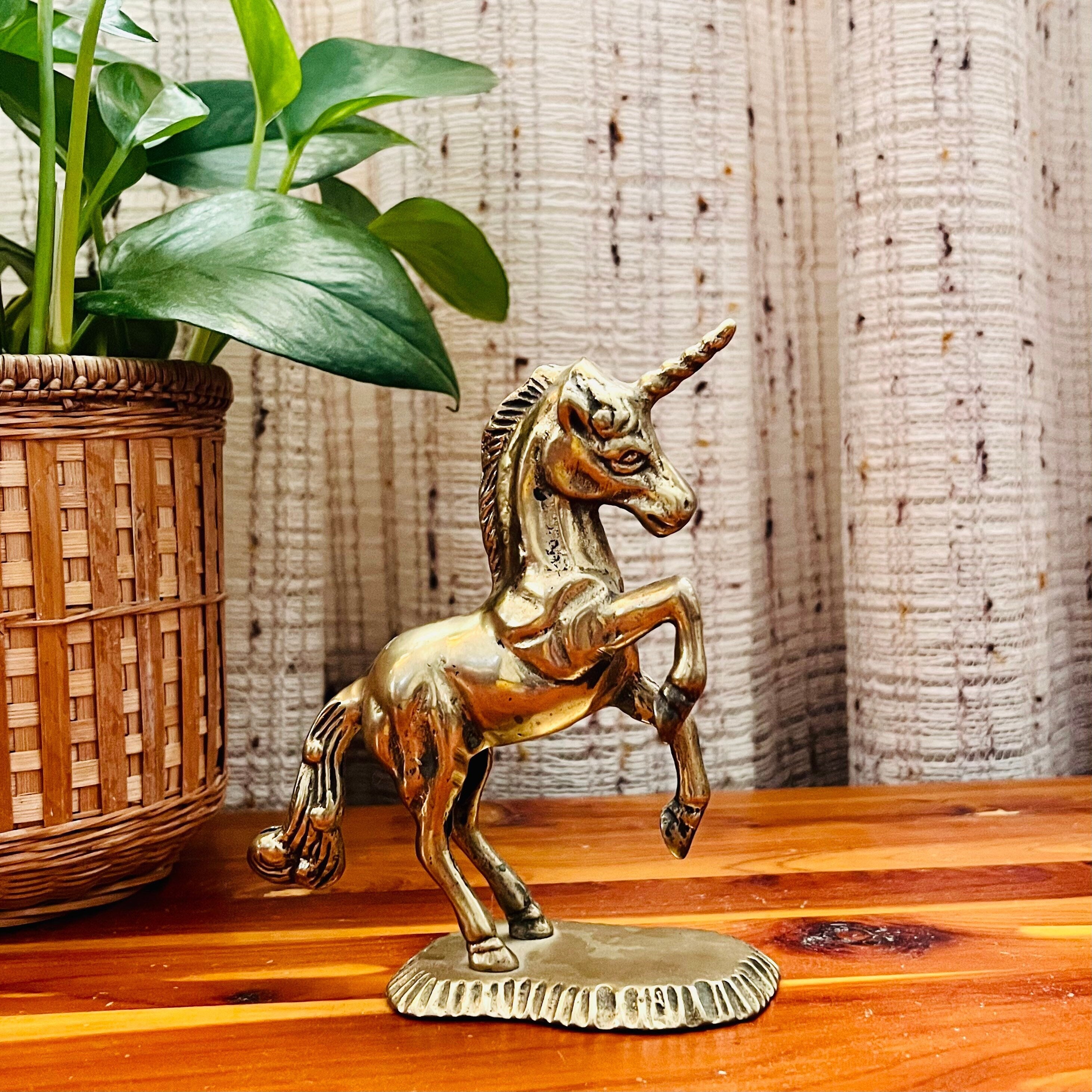 Vintage Brass Unicorn Figurine on Stand