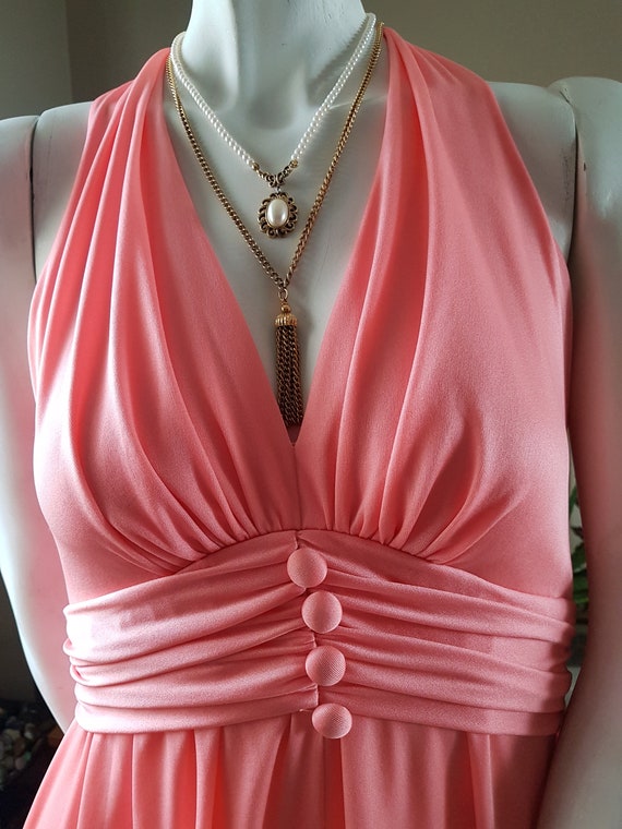 Vintage Maxi Dress, Mod Evening Gown, Pink Vintage