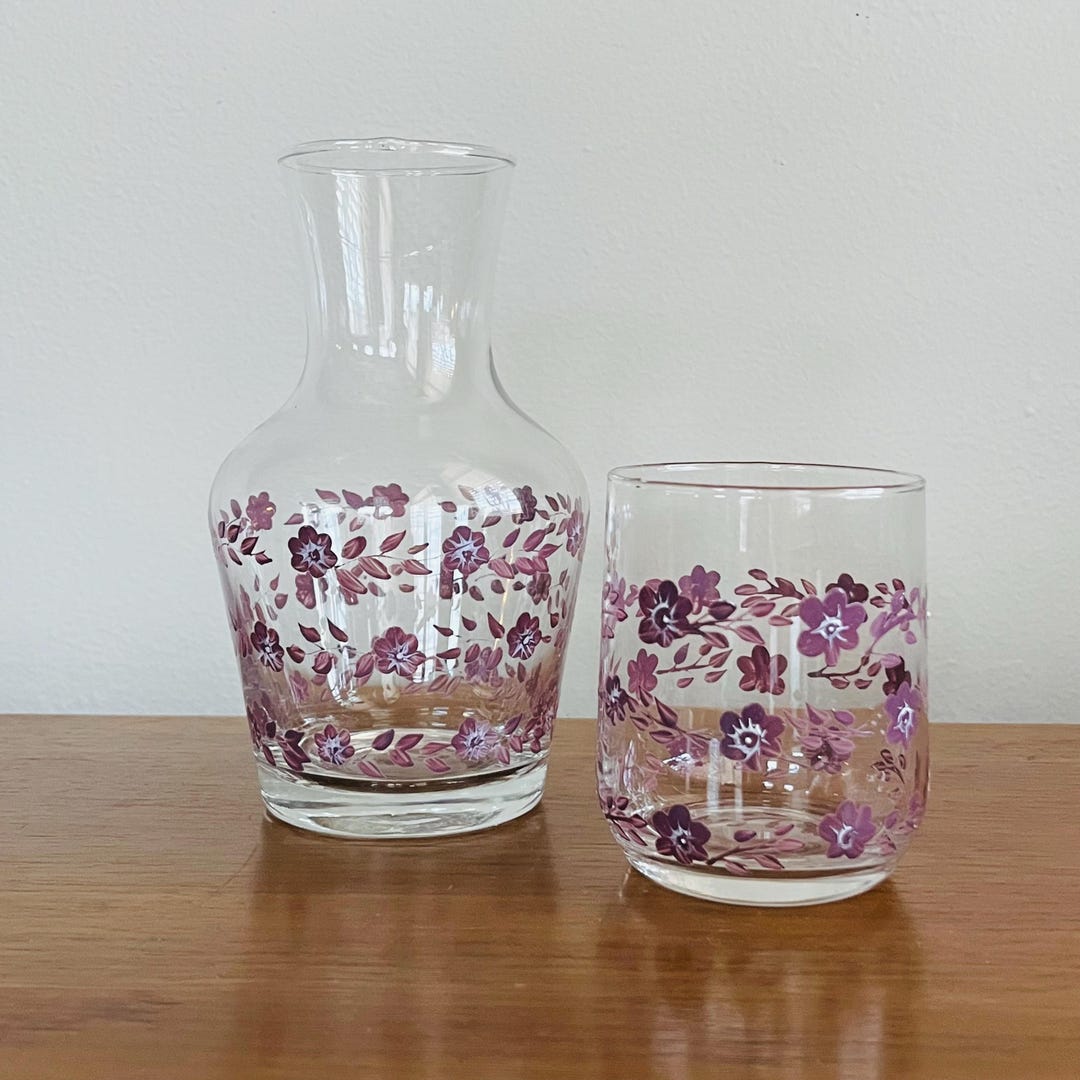 Vintage Tumble Up, Painted Glass Tumble up Water Jug, Bedside Table ...