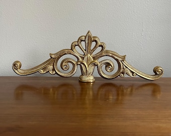 Vintage Brass Pediment, Solid Cast Brass Architecture Wall Mount, 12" Ornate Brass Wall Decor