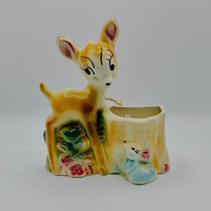 Figura de ciervo y conejo estilo Bambi de Disney vintage, decoración kitsch de mediados de siglo, regalo