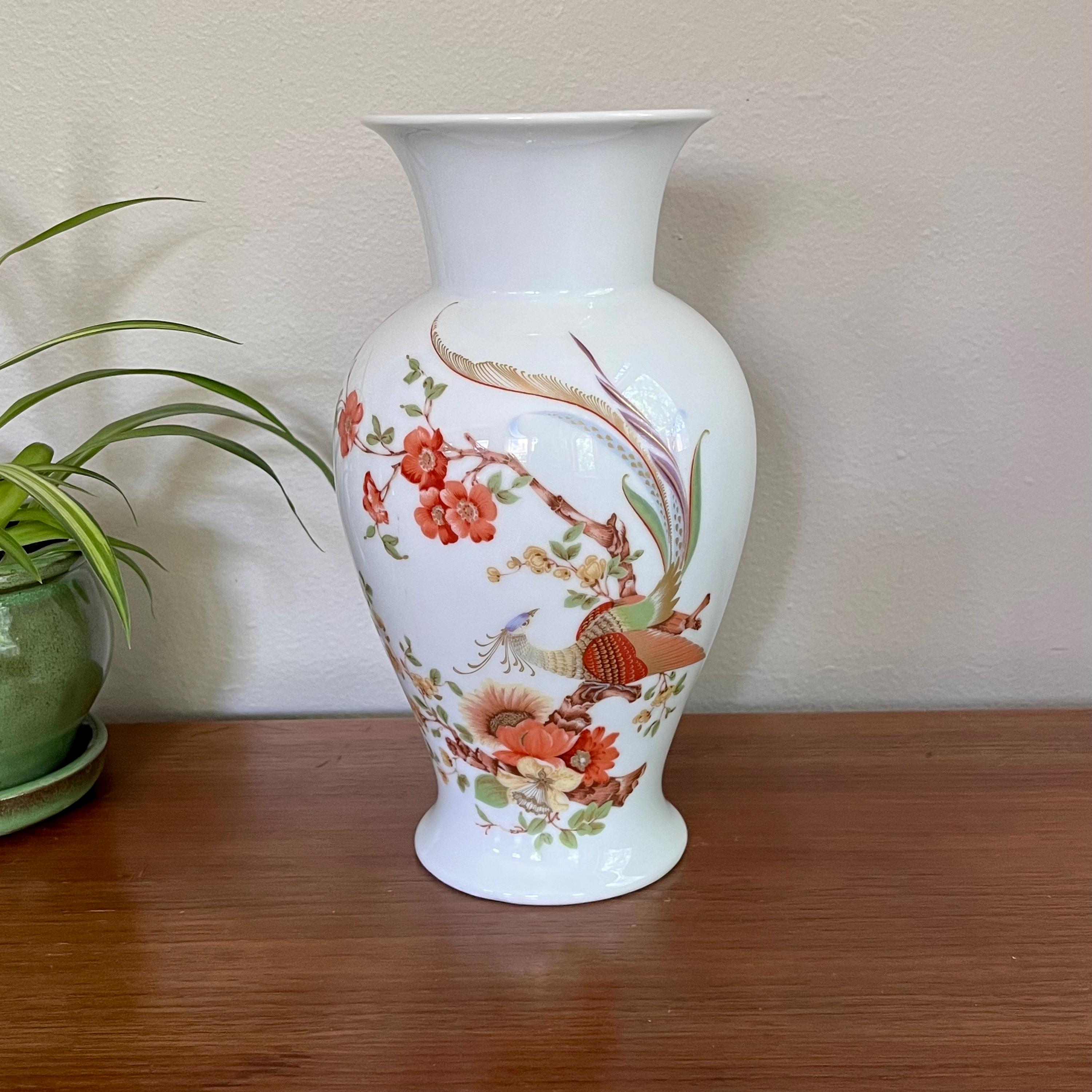 Vintage Kaiser Germany Porcelain Vase: Exotic Bird & Floral Decor