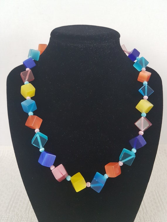 Rainbow Moonglow Lucite, Mod Necklace Chunky Vint… - image 2