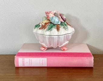 Plato decorativo vintage de conchas marinas de Fitz And Floyd, estilo cottagecore, estilo costero de abuela. LEER