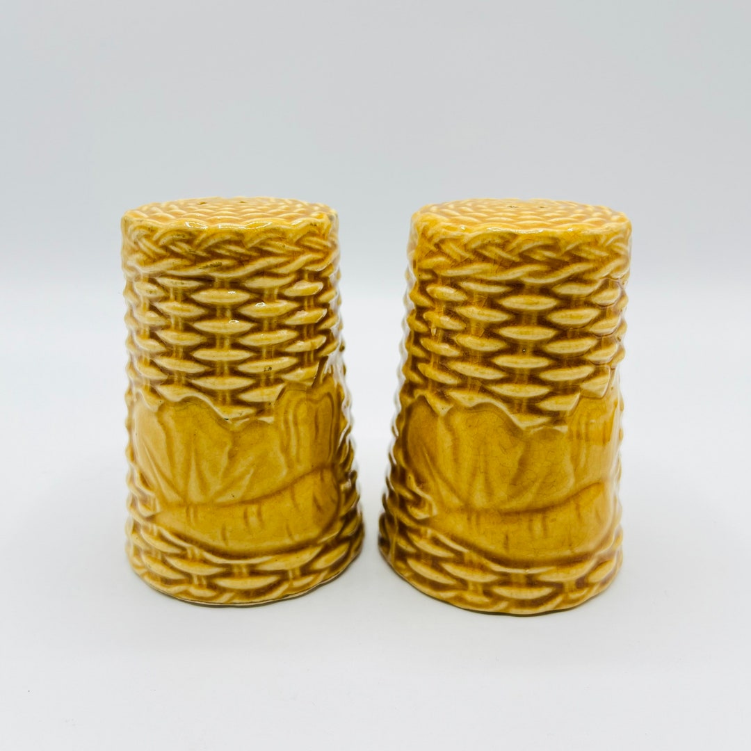 Ceramic Stove Top Salt & Pepper Shakers, Mustard, Basket Weave Etsy