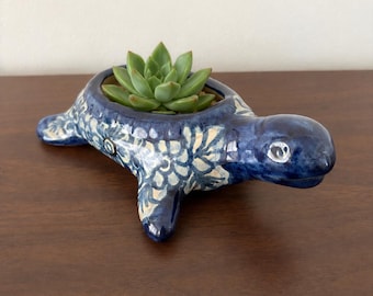 Vintage Mexican Pottery Turtle Planter