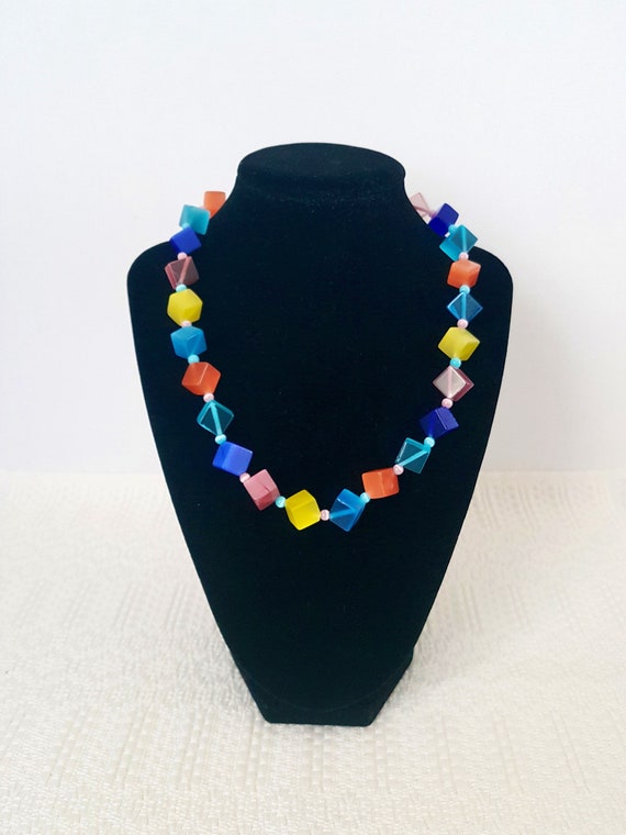 Rainbow Moonglow Lucite, Mod Necklace Chunky Vint… - image 1