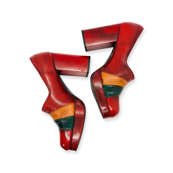 red leather platform heels