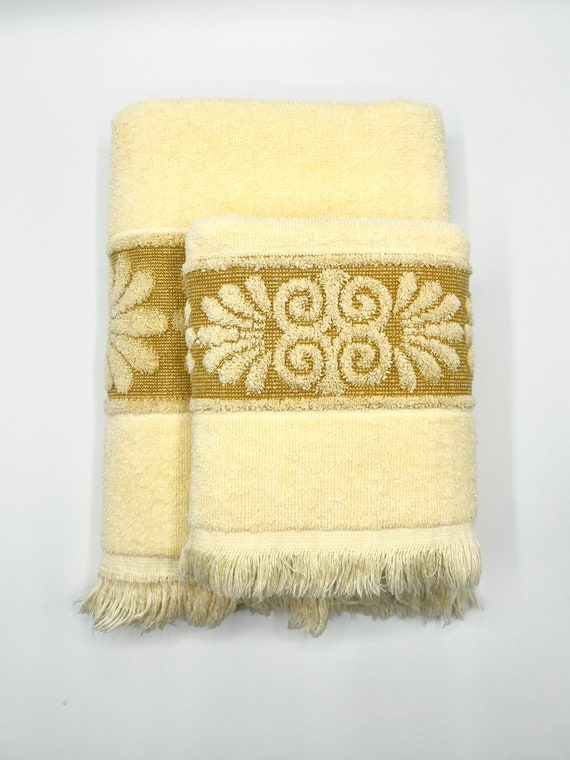 Cannon Bath and Hand Towel Butter Yellow Tan Mid Century -  Sweden