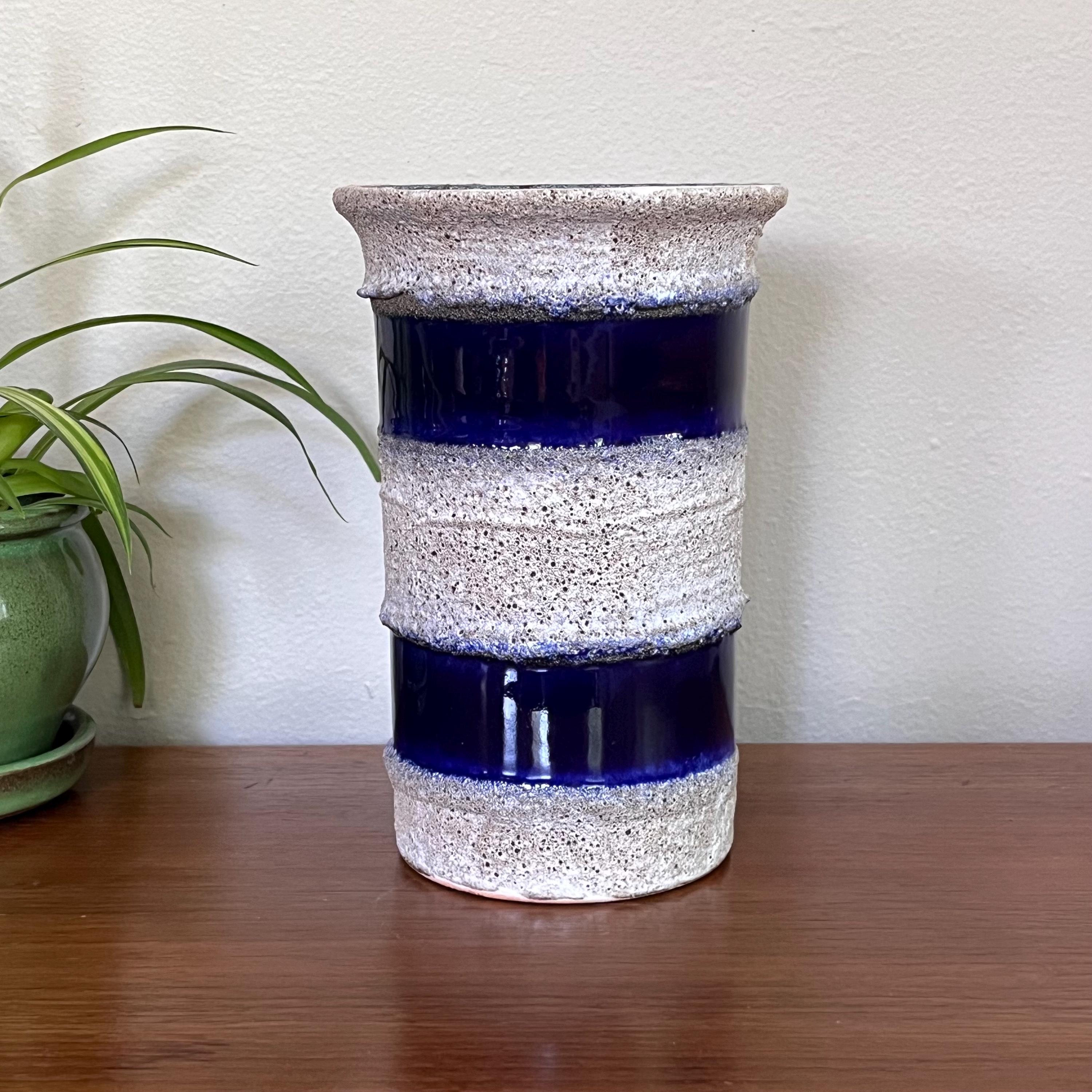 ミッドセンチュリーモダンファットラバドイツ陶器花瓶、コバルトブルー