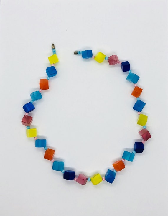 Rainbow Moonglow Lucite, Mod Necklace Chunky Vint… - image 8