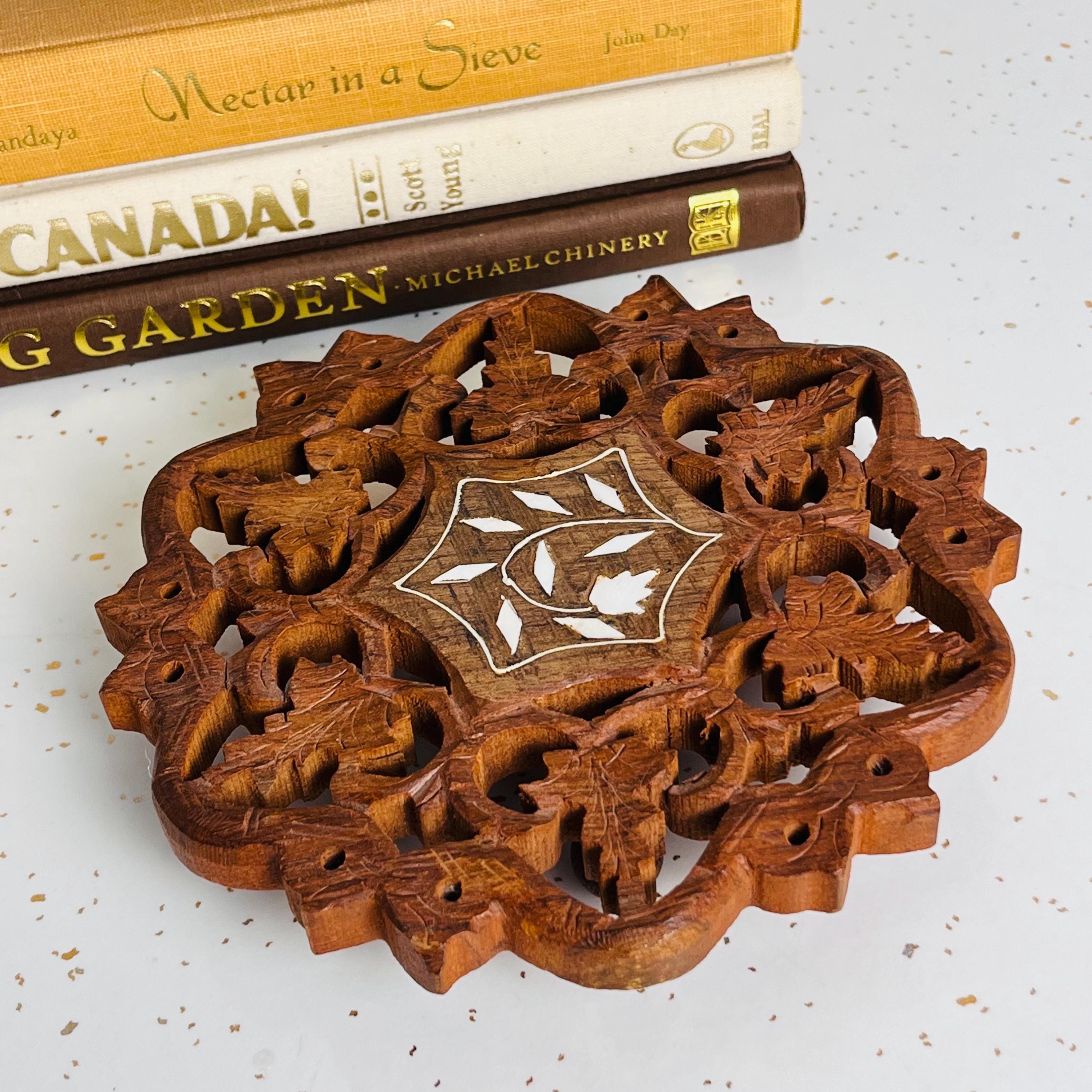 Dessous De Plat En Bois Pour Plaque Chaude Avec Support, En Forme D'arbre, Lot De 4 Supports Isolants En Bois Pliables Pour Plats Chauds, Protège-Table Décoratif Pour Casseroles (Marron