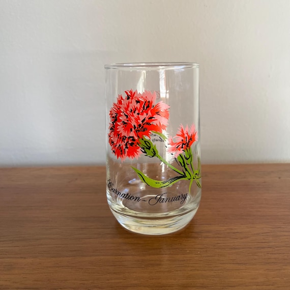 Vintage Brockway Carnation January Flower of the Month Juice Glass