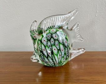 Blown Glass Millefiori Angel Fish Paperweight: Coastal Nautical Decor