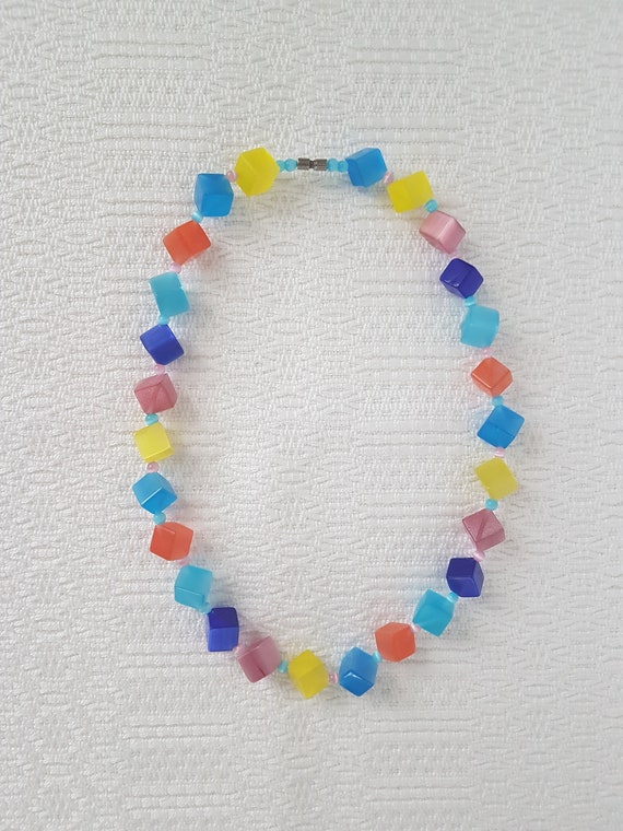 Rainbow Moonglow Lucite, Mod Necklace Chunky Vint… - image 7