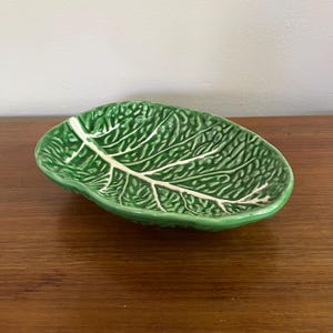 Vintage Portugal Majolica Green Cabbage Leaf Bowl, Green Cabbageware