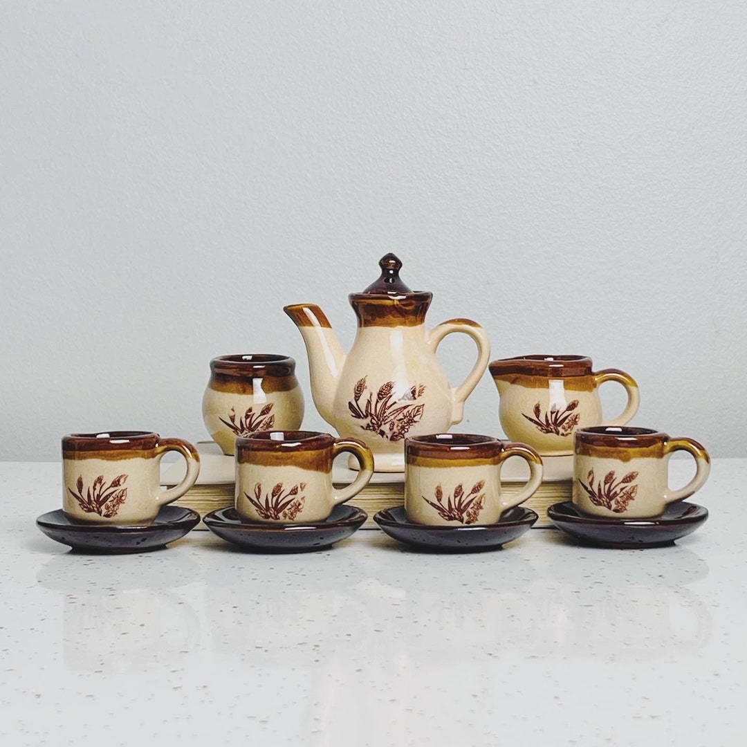 Vintage Miniature Stoneware Tea Set Original Box Childs Tea Set 1980s ...