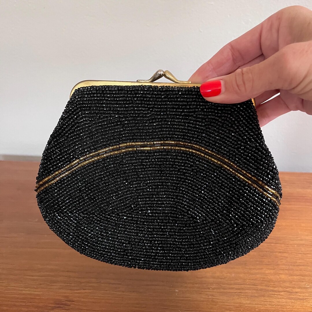 Vintage Beaded Clutch Black & Gold Seed Bead Evening Bag Etsy — free download