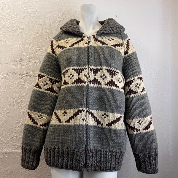 Vintage Cowichan Sweater,  Hand Spun Wool Sweater Unisex Winter Sweater