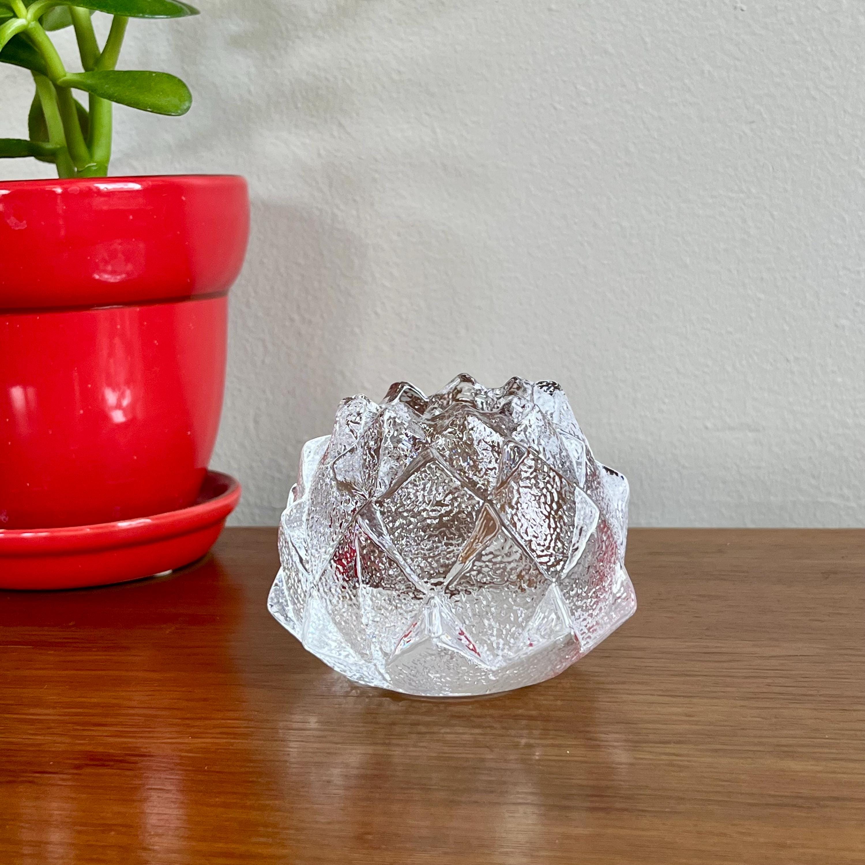 Vintage Orrefors Crystal Tea Light Holder, Artichoke Petal Design