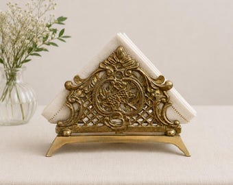 Vintage Ornate Brass Napkin Holder: Hollywood Regency Style Table Decor
