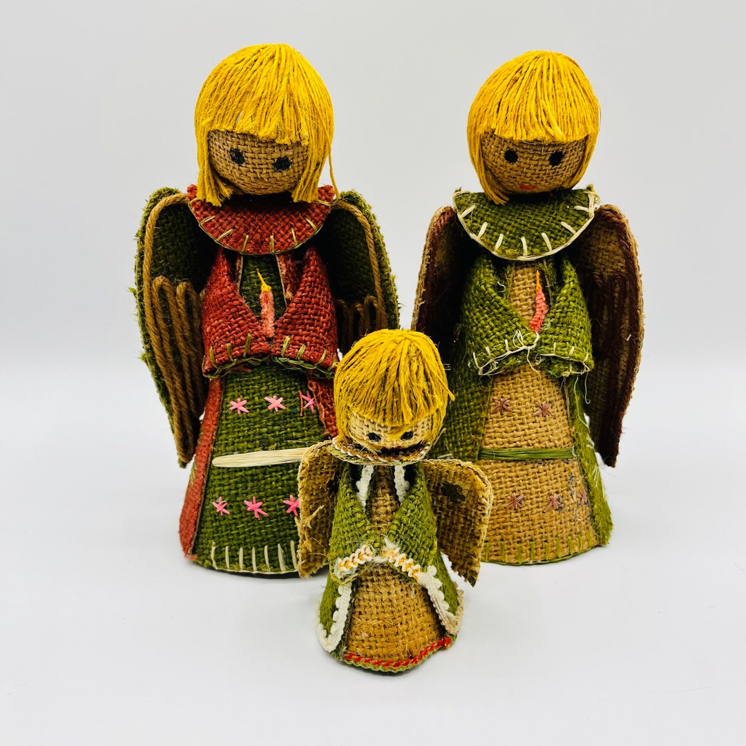 German Burlap Christmas Angels Tree Toppers Free Standing Boho Etsy