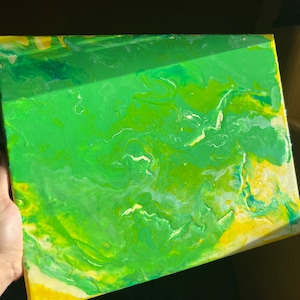 Green Yellow and White pour painting