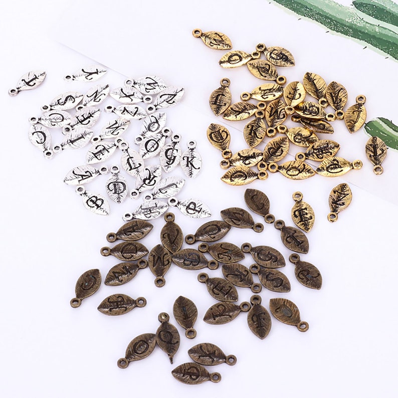 DIY Bulk Charms Carved English Letters Different Charms Necklace Charms 2 set Alloy Leaf Bracelet Charms Wholesale Charms