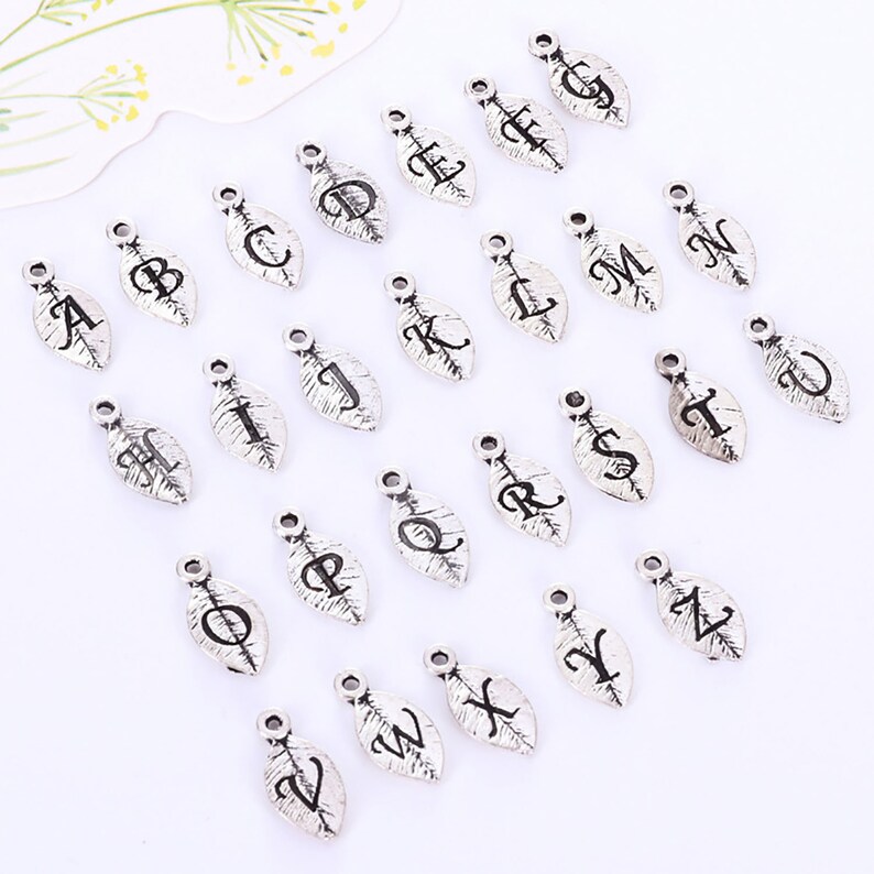 DIY Bulk Charms Carved English Letters Different Charms Necklace Charms 2 set Alloy Leaf Bracelet Charms Wholesale Charms