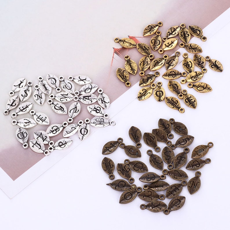 DIY Bulk Charms Carved English Letters Different Charms Necklace Charms 2 set Alloy Leaf Bracelet Charms Wholesale Charms
