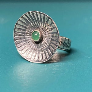 Green Aventurine Silver Saucer Ring