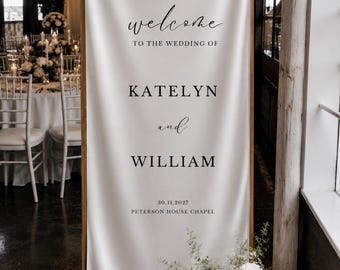 Personalized Elegant Satin Silk Wedding Welcome Sign – Custom Fabric Wedding Signage