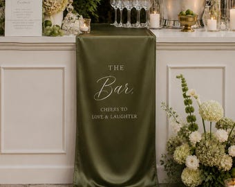 Personalized Olive Green Satin Silk Fabric Wedding Bar Menu Sign