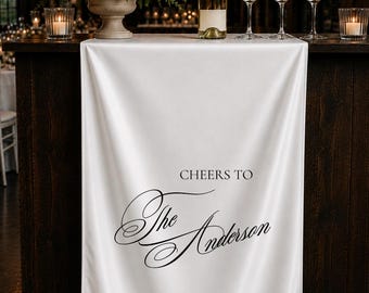 Custom Satin Silk Wedding Table Sign – Personalized Fabric Wedding Bar Menu Signage