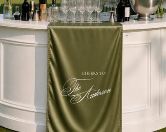 Personalized Olive Green Satin Silk Wedding Bar Menu Sign – Custom Fabric Wedding Signage