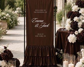 Custom Coffee Brown Ruffles Wedding Sign – Fabric Wedding Bar Banners and Backdrops