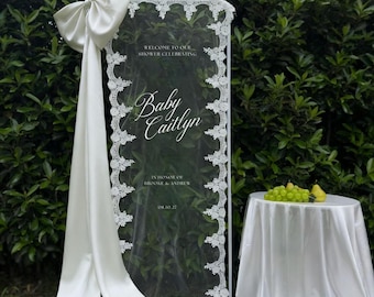 Sheer Lace Baby and  Bridal Shower Welcome Sign: Wedding Welcome Banner Backdrop