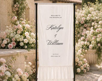 Custom Chiffon Ruffles Wedding Sign – Fabric Wedding Bar Banners and Backdrops