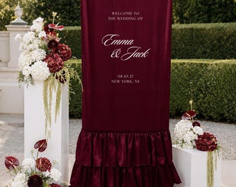 Custom Burgundy Ruffles Wedding Sign – Fabric Wedding Bar Banners and Backdrops