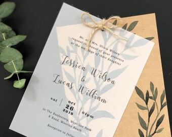 Vellum Paper Wedding Invitations with Kraft Paper and Burlap-Free RSVP Cards