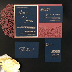 bordeaux marine automne invitations de mariage découpe laser- Cartes RSVP GRATUITES