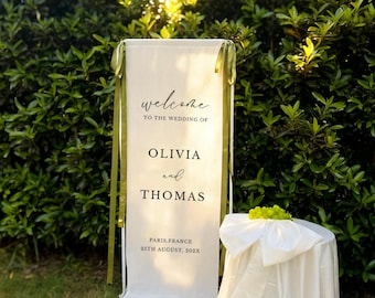 Minimalist Linen Wedding Welcome Sign – Custom Fabric Wedding Sign, Custom Text Printed on Linen Cloth Banner