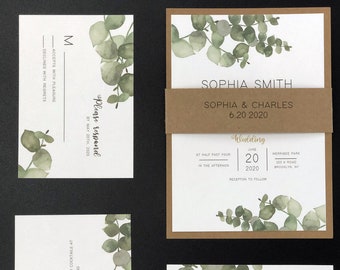 Rustic Greenery Wedding Invitations with Free RSVP cards