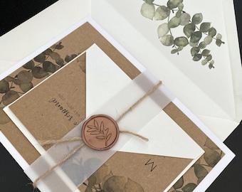 Chic Rustic Wedding Invitations with Greenery-Free RSVP Cards