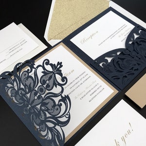 Hochzeitseinladungen elegant mit Laser cut Pockets-Free RSVP Karten