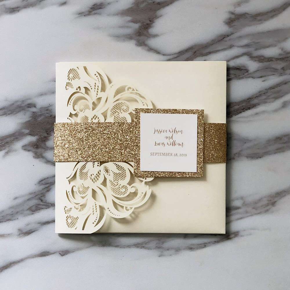 Vellum Paper Wedding Invitations With Kraft Paper and Burlap-free