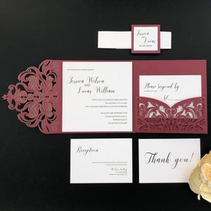 Bourgogne mariage invite laser cut invitations de mariage avec des cartes RSVP gratuits