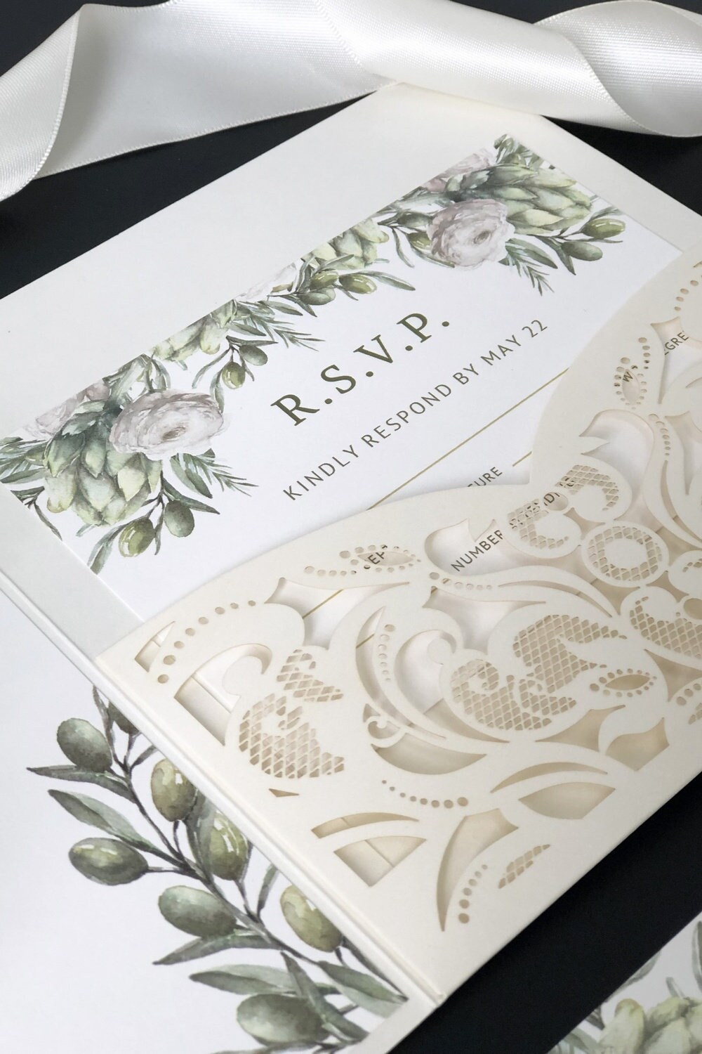 Green Laser Cut Wedding Invitations With FREE RSVP Cards for - Etsy