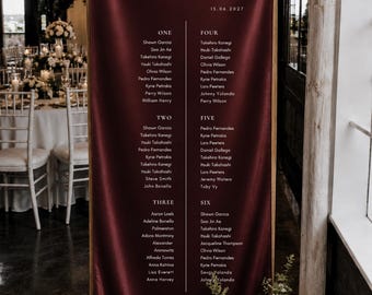 Satin Silk Burgundy Fabric Wedding Seating Chart - Backdrop & Welcome Sign